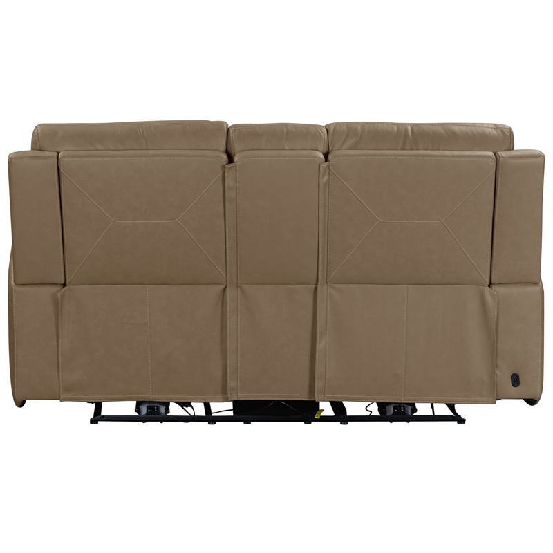 Pemberly Row Power Reclining Sofa and Loveseat with Bolster Back in Brown