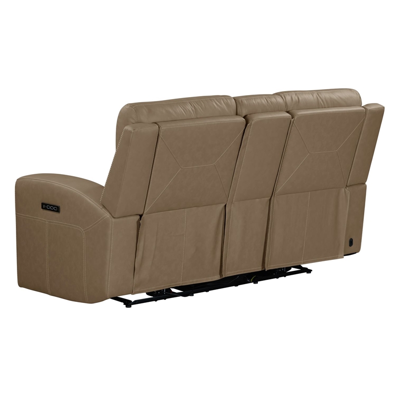 Pemberly Row Power Reclining Sofa and Loveseat with Bolster Back in Brown
