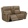 Pemberly Row Power Reclining Sofa and Loveseat with Bolster Back in Brown