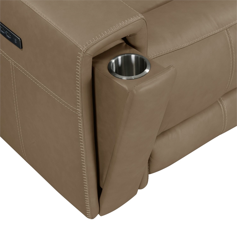 Pemberly Row Power Reclining Sofa and Loveseat with Bolster Back in Brown