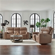 Pemberly Row Power Reclining Sofa and Loveseat with Bolster Back in Brown