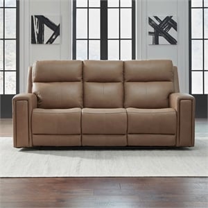 Pemberly Row Power Reclining Sofa with Bolster Back and USB Ports in Brown