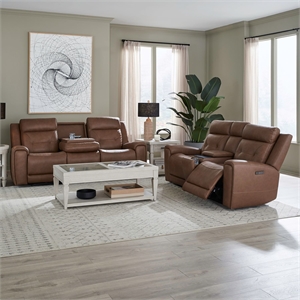 Pemberly Row Zero Gravity Power Recline Sofa & Loveseat with Charging in Brown