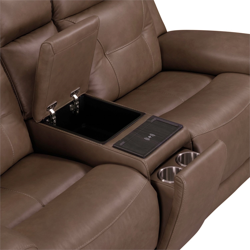 Pemberly Row Zero Gravity Power Recline Sofa & Loveseat with Charging in Brown