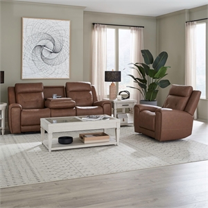 Pemberly Row Zero Gravity Power Recline Sofa & Recliner with Charging in Brown