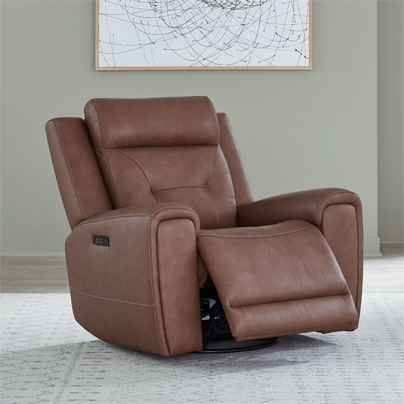 Pemberly Row Zero Gravity Power Recline Sofa & Recliner with Charging in Brown