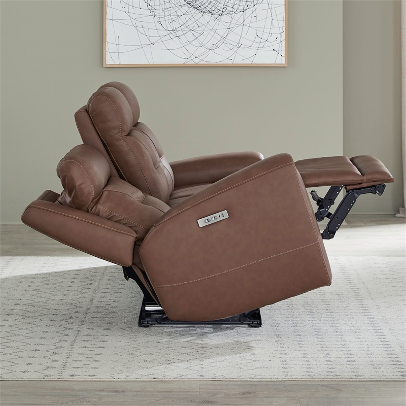 Pemberly Row Zero Gravity Power Recline Sofa with Charging Ports in Brown