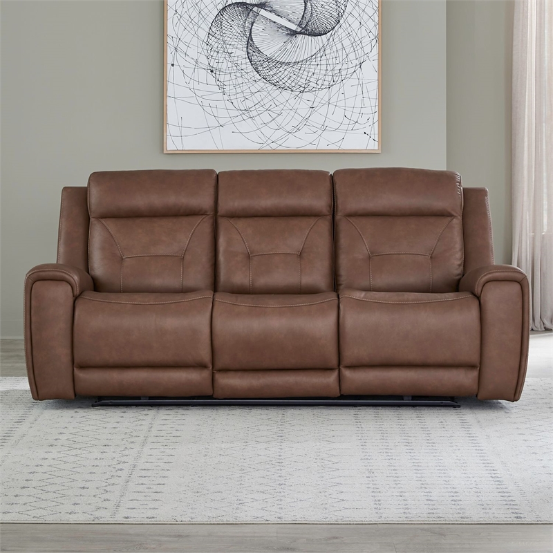 Pemberly Row Zero Gravity Power Recline Sofa with Charging Ports in Brown