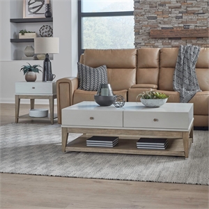 Pemberly Row 3 Piece Cocktail and End Table Set with Drawers in Khaki Brown Wood