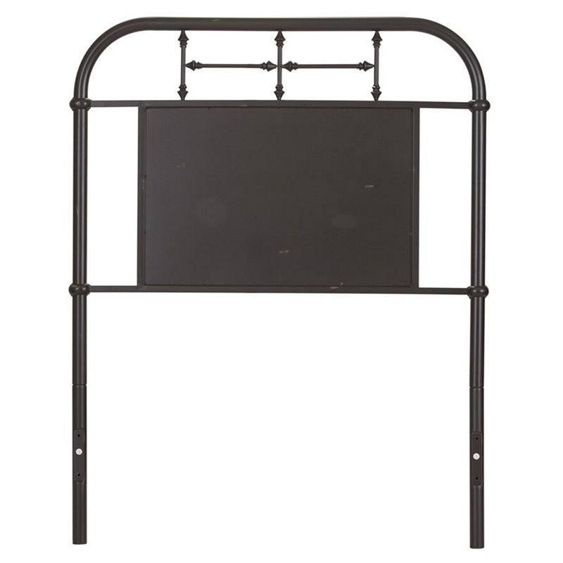 Pemberly Row Twin Metal Headboard with Turned Spindles in Black Distressed