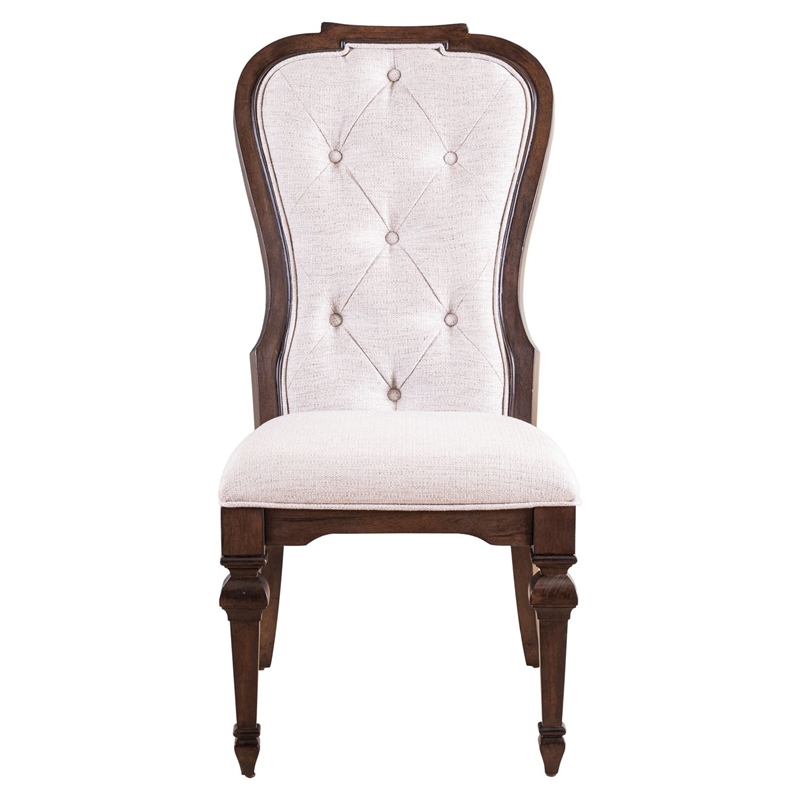 Pemberly Row Upholstered Side Dining Chair Set of 2 in Chateau Brown Hickory