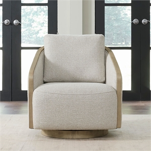 Pemberly Row Upholstered Swivel Accent Chair in Light Brown Trim