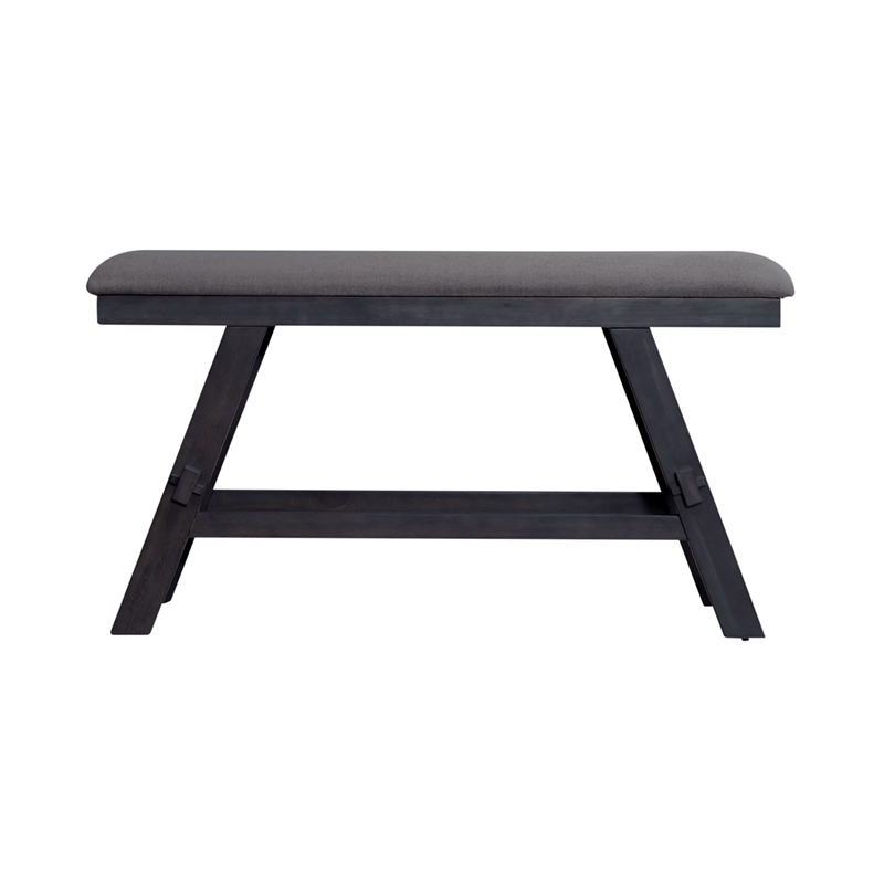 Pemberly Row Counter Height Bench with Trestle Base and Center Shelf in Gray