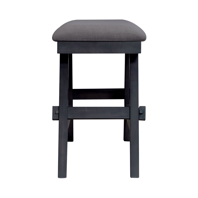 Pemberly Row Counter Height Bench with Trestle Base and Center Shelf in Gray