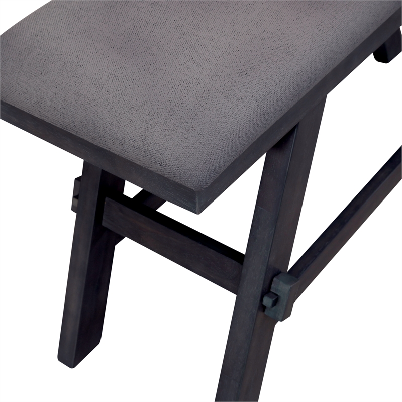 Pemberly Row Counter Height Bench with Trestle Base and Center Shelf in Gray