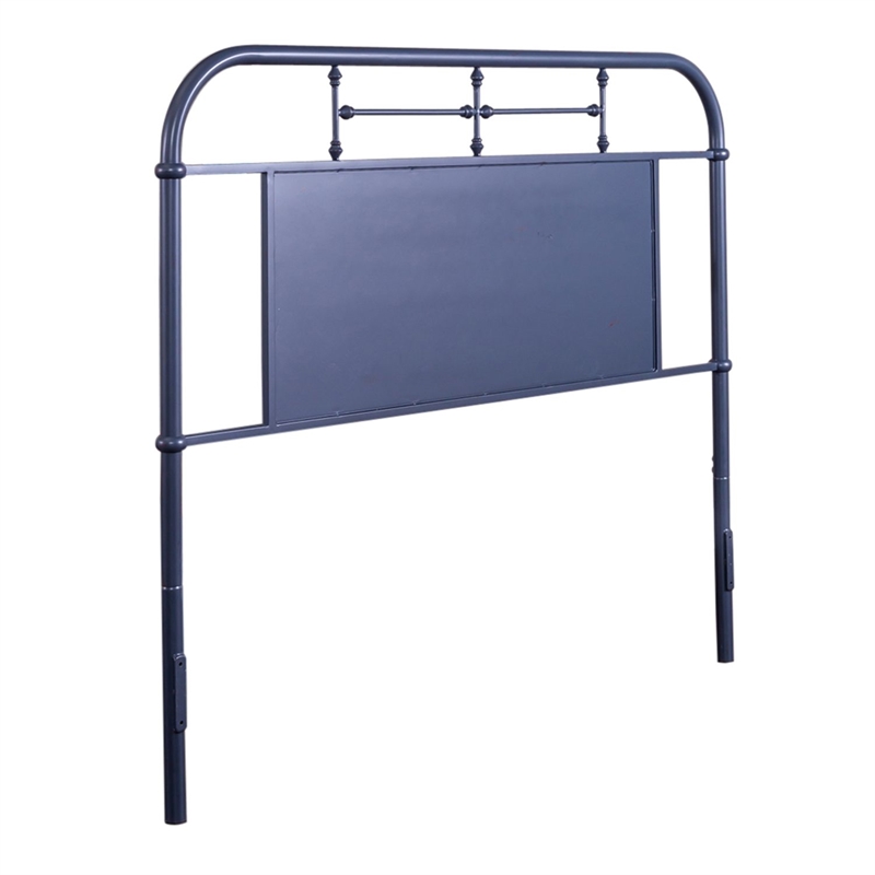 Pemberly Row Queen Vintage Metal Headboard with Turned Spindles in Navy