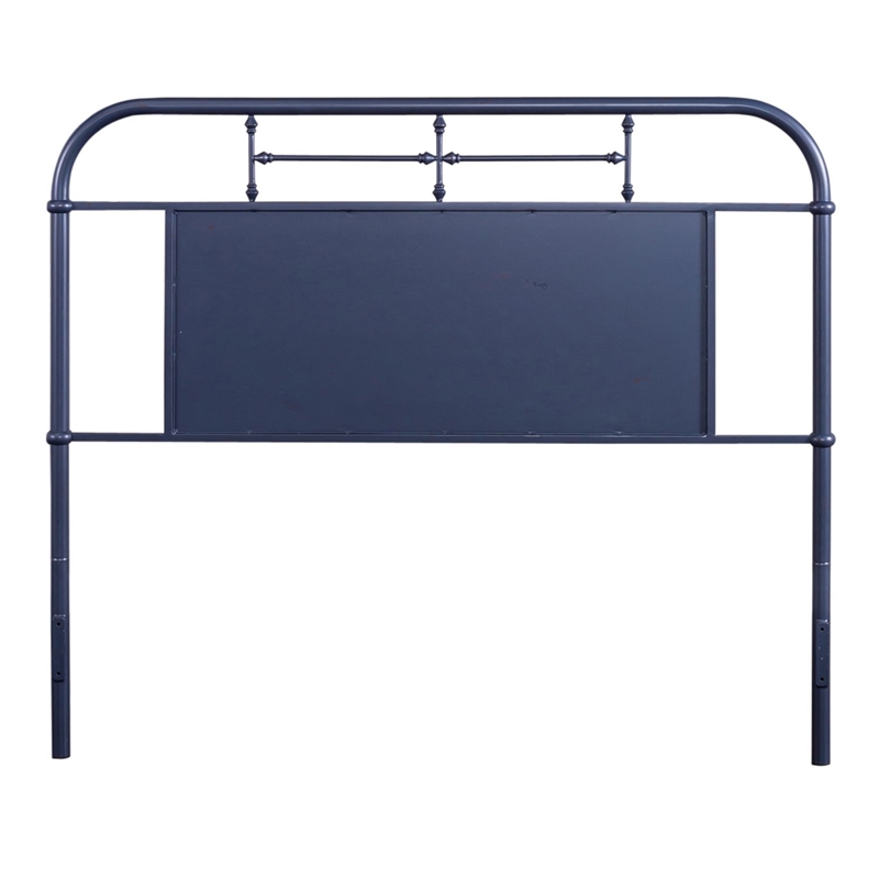 Pemberly Row Queen Vintage Metal Headboard with Turned Spindles in Navy