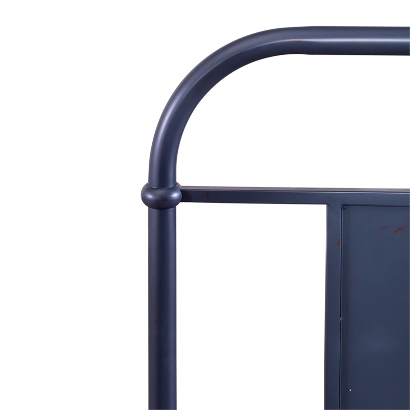 Pemberly Row Queen Vintage Metal Headboard with Turned Spindles in Navy