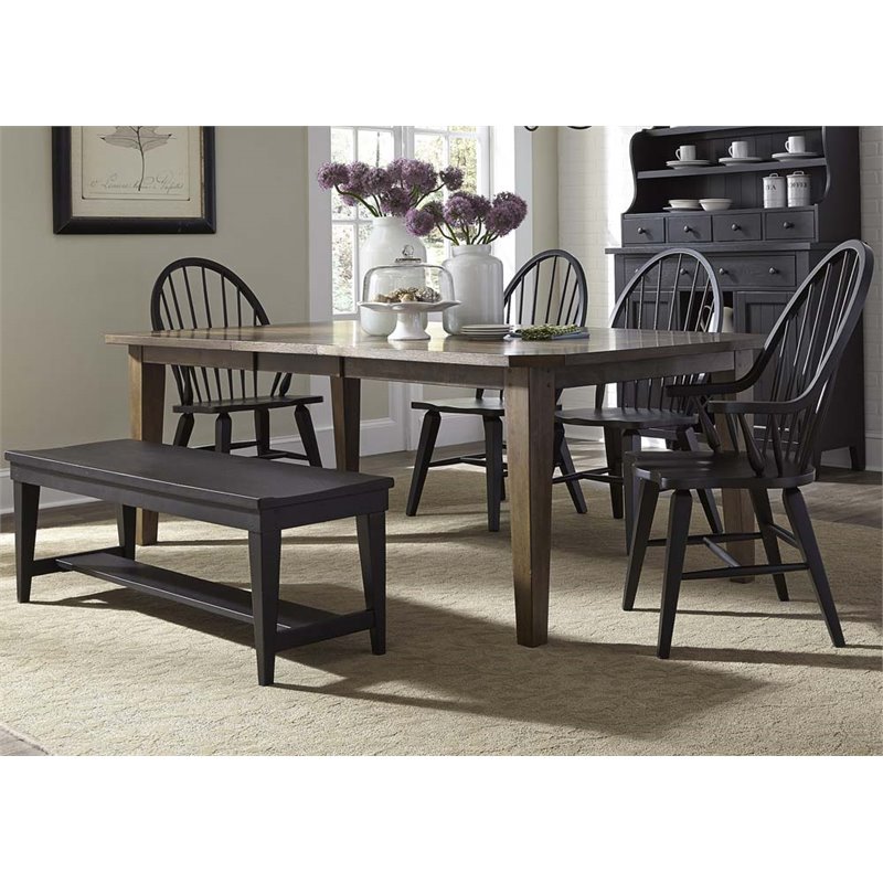 Pemberly Row 6 Piece Rectangular Dining Table Set with Drop Leaves in Rustic Oak