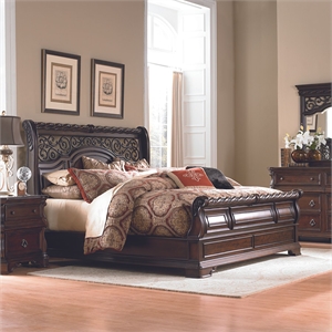 Pemberly Row California King 5 Piece Bedroom Set with Sleigh Bed in Brownstone
