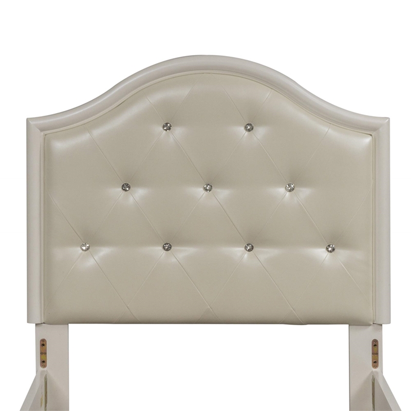 Pemberly Row Twin Panel Headboard with Crystal Tufted White Vinyl Upholstery