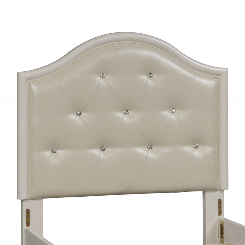 Pemberly Row Twin Panel Headboard with Crystal Tufted White Vinyl Upholstery