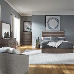 Pemberly Row King 4 Piece Bedroom Set with LED Headboard in Satin Espresso