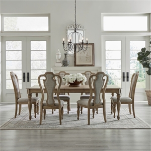 Pemberly Row 7 Piece Rectangular Dining Set with Splat Back Chairs in Bisque