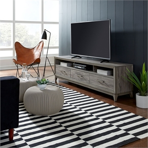 Pemberly Row 76 Inch TV Console with Picture Frame Molding in Contemporary Gray