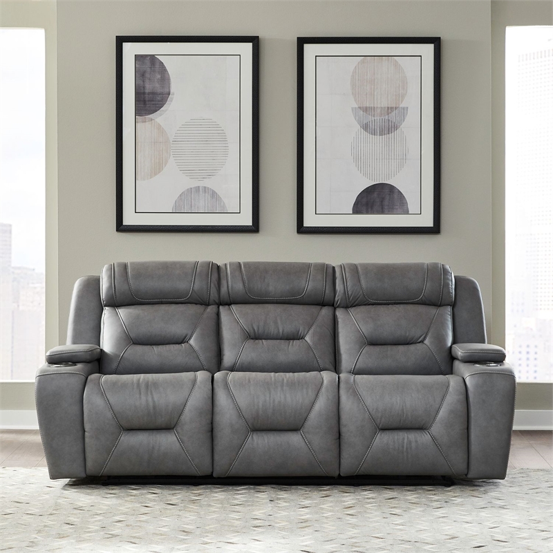 Pemberly Row Zero Gravity Sofa and Recliner with Bluetooth Speakers in Gray