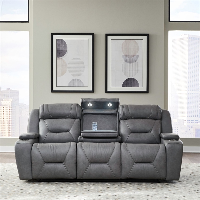 Pemberly Row Zero Gravity Sofa and Recliner with Bluetooth Speakers in Gray