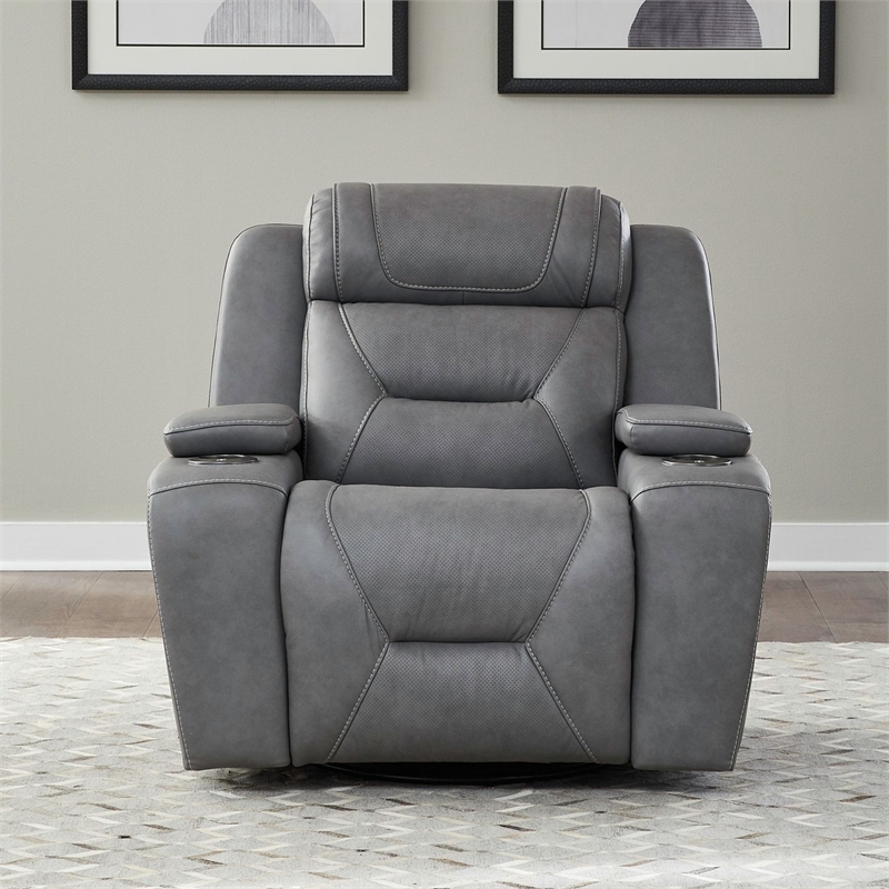 Pemberly Row Zero Gravity Sofa and Recliner with Bluetooth Speakers in Gray