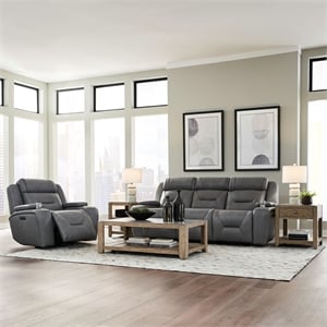 Pemberly Row Zero Gravity Sofa and Recliner with Bluetooth Speakers in Gray