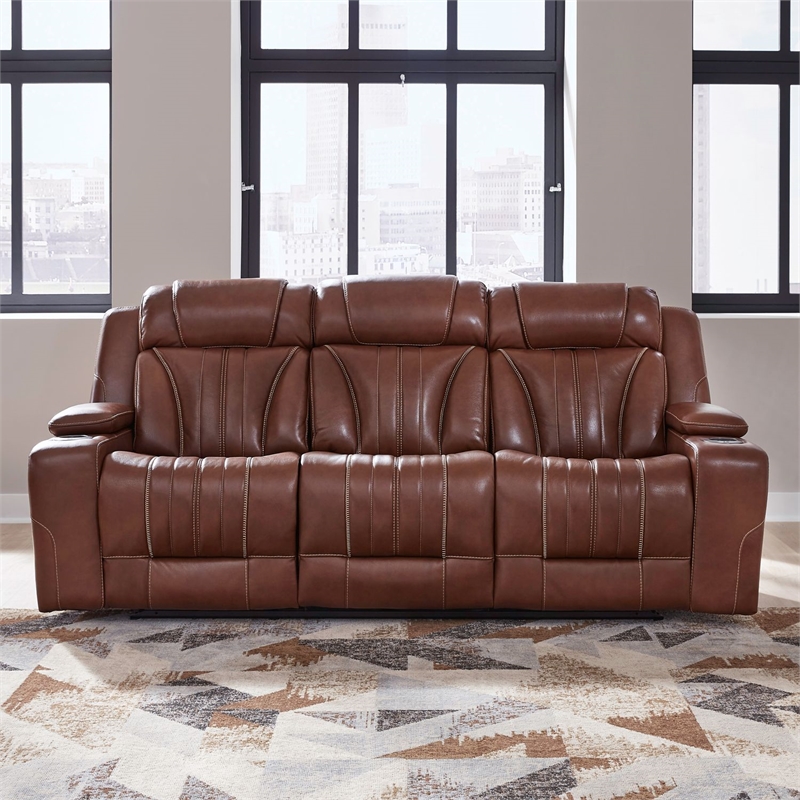 Pemberly Row Zero Gravity Sofa Loveseat and Recliner with Bluetooth in Brown