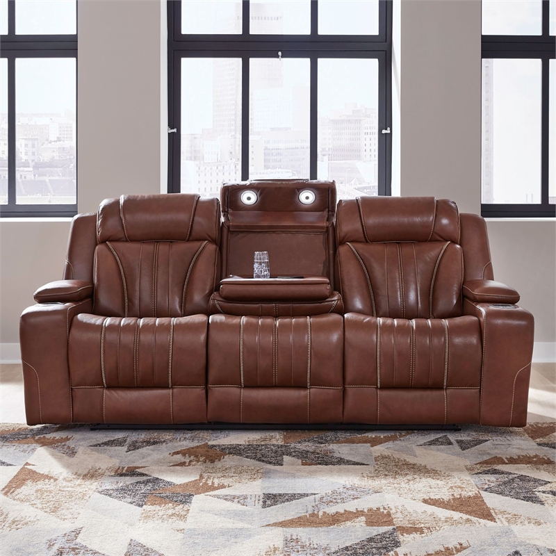 Pemberly Row Zero Gravity Sofa Loveseat and Recliner with Bluetooth in Brown
