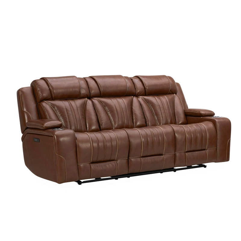 Pemberly Row Zero Gravity Sofa Loveseat and Recliner with Bluetooth in Brown