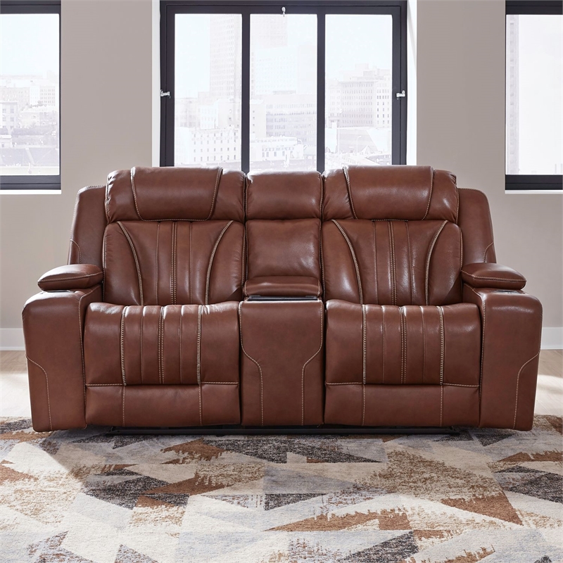 Pemberly Row Zero Gravity Sofa Loveseat and Recliner with Bluetooth in Brown