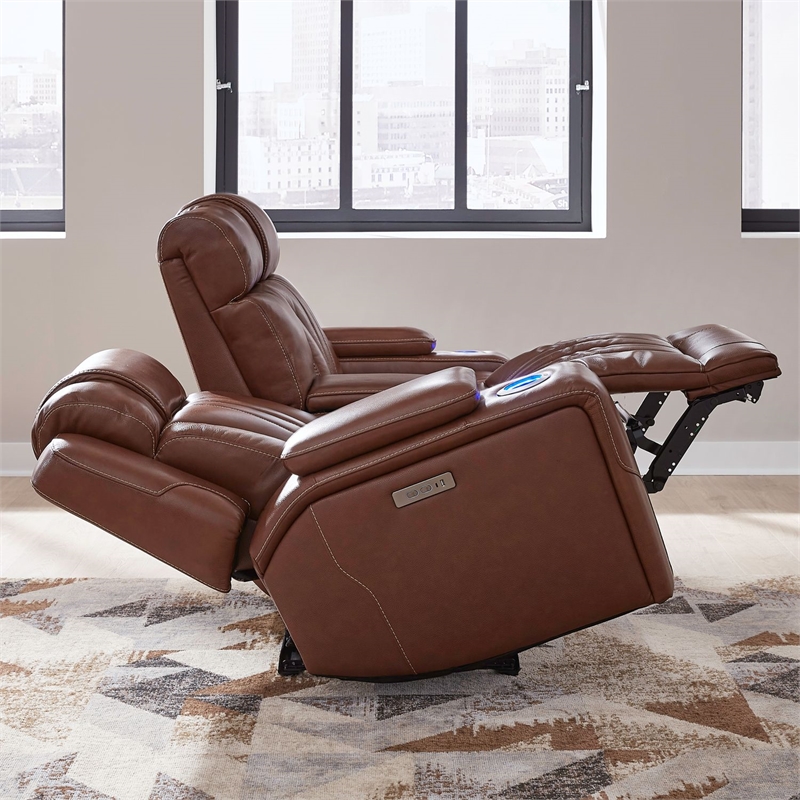 Pemberly Row Zero Gravity Sofa Loveseat and Recliner with Bluetooth in Brown