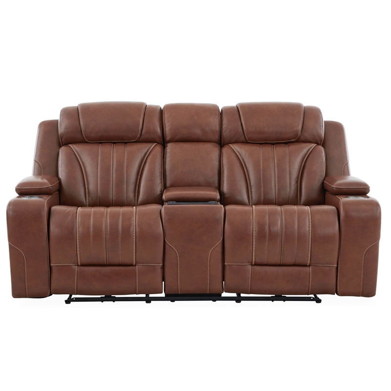 Pemberly Row Zero Gravity Sofa Loveseat and Recliner with Bluetooth in Brown