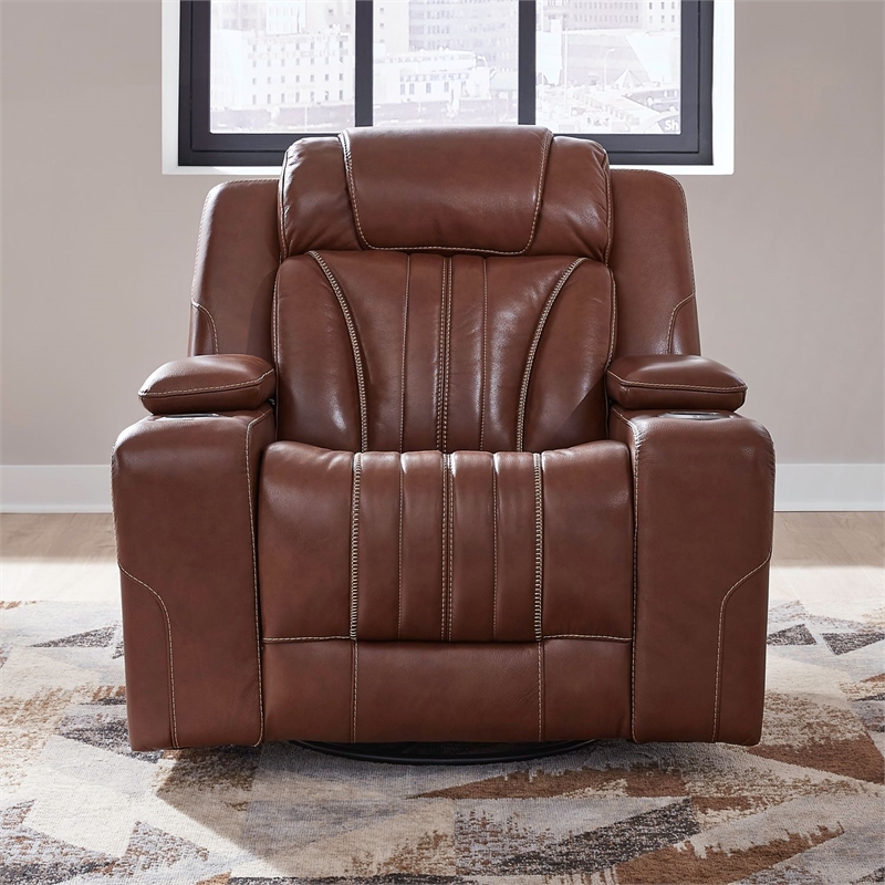 Pemberly Row Zero Gravity Sofa Loveseat and Recliner with Bluetooth in Brown