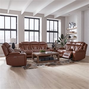 Pemberly Row Zero Gravity Sofa Loveseat and Recliner with Bluetooth in Brown