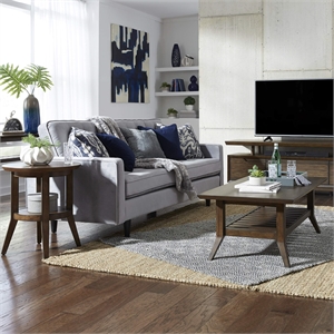 Pemberly Row 3 Piece Cocktail and End Table Set with Slat Shelf in Bronze Spice