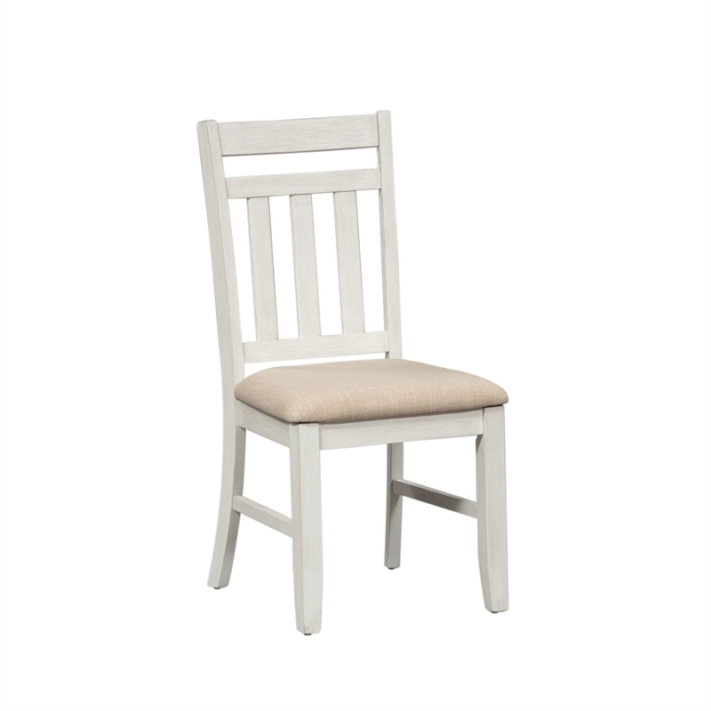 Pemberly Row Slat Back Side Chair Set of 2 with Linen Seat in Whitewash