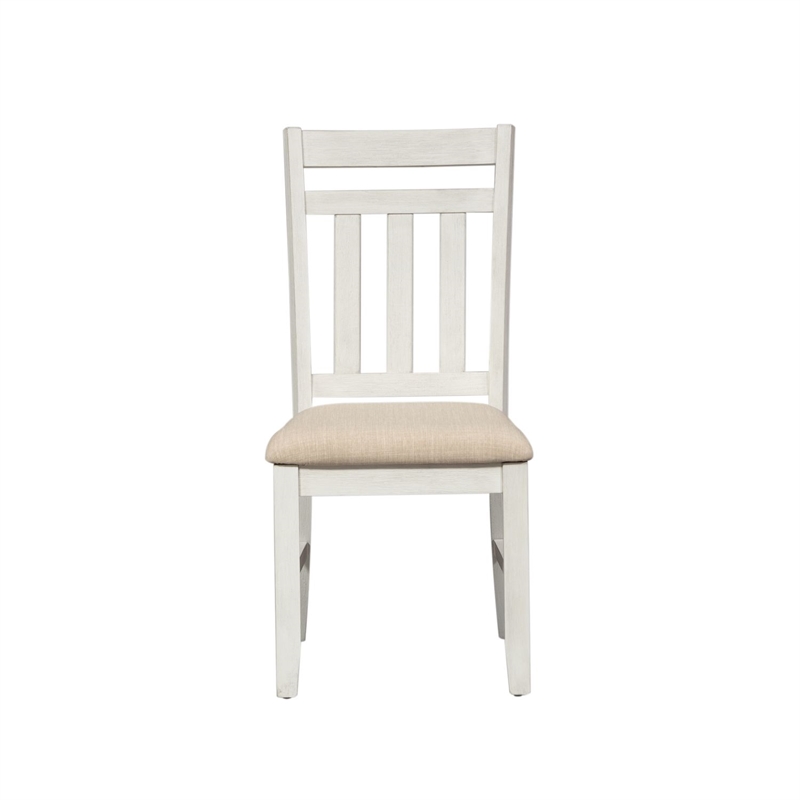 Pemberly Row Slat Back Side Chair Set of 2 with Linen Seat in Whitewash