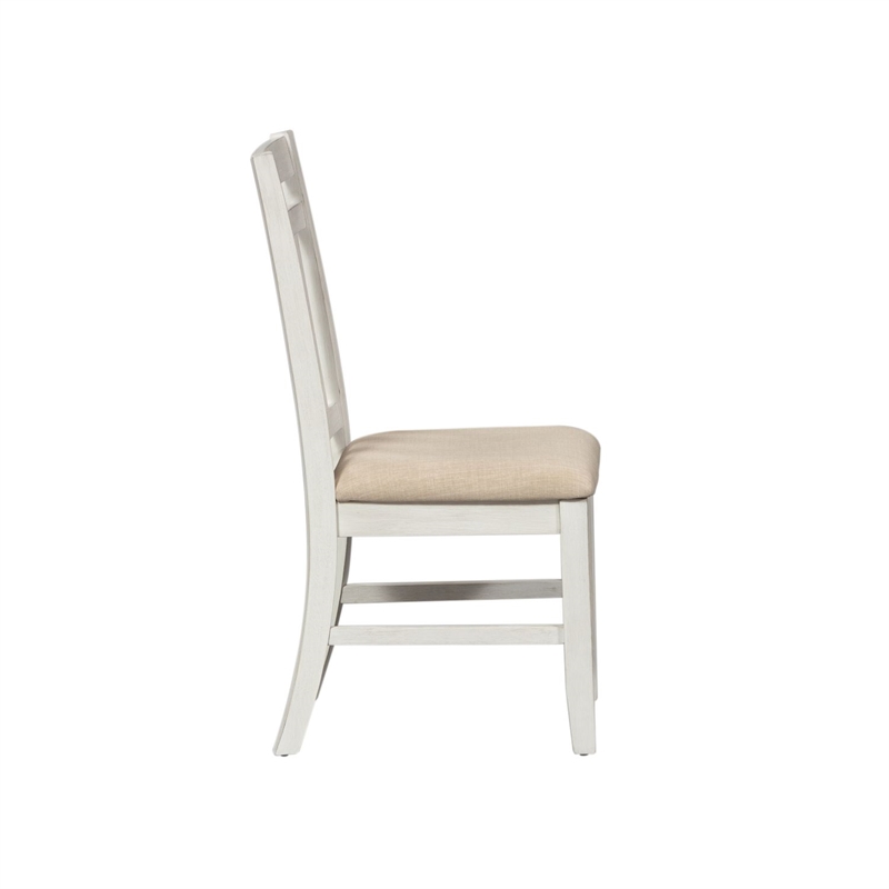 Pemberly Row Slat Back Side Chair Set of 2 with Linen Seat in Whitewash