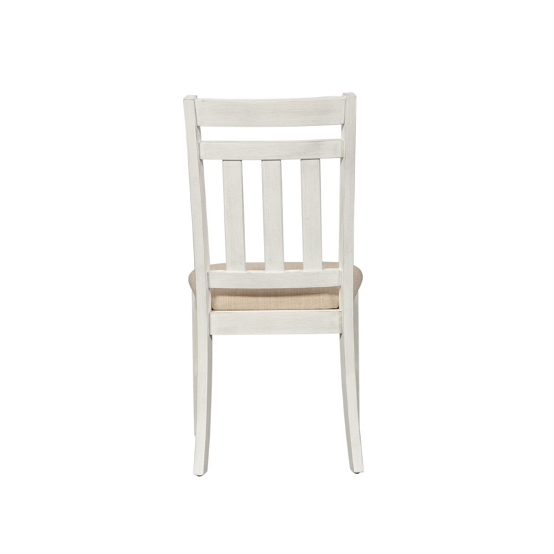 Pemberly Row Slat Back Side Chair Set of 2 with Linen Seat in Whitewash