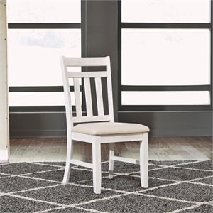 Pemberly Row Slat Back Side Chair Set of 2 with Linen Seat in Whitewash