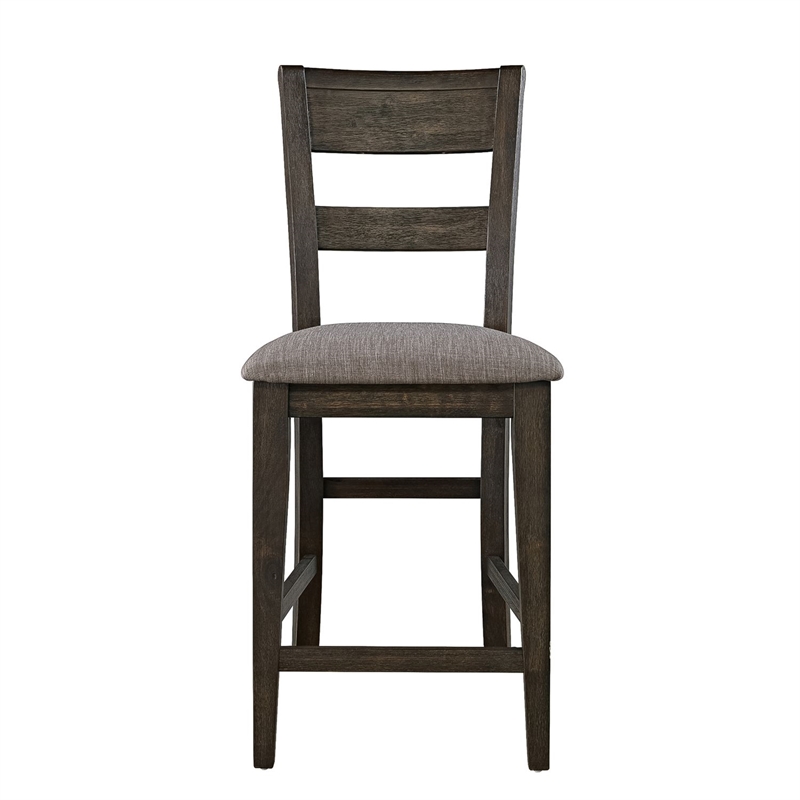 Pemberly Row Splat Back Counter Chair Set of 2 with Linen Seat in Dark Chestnut