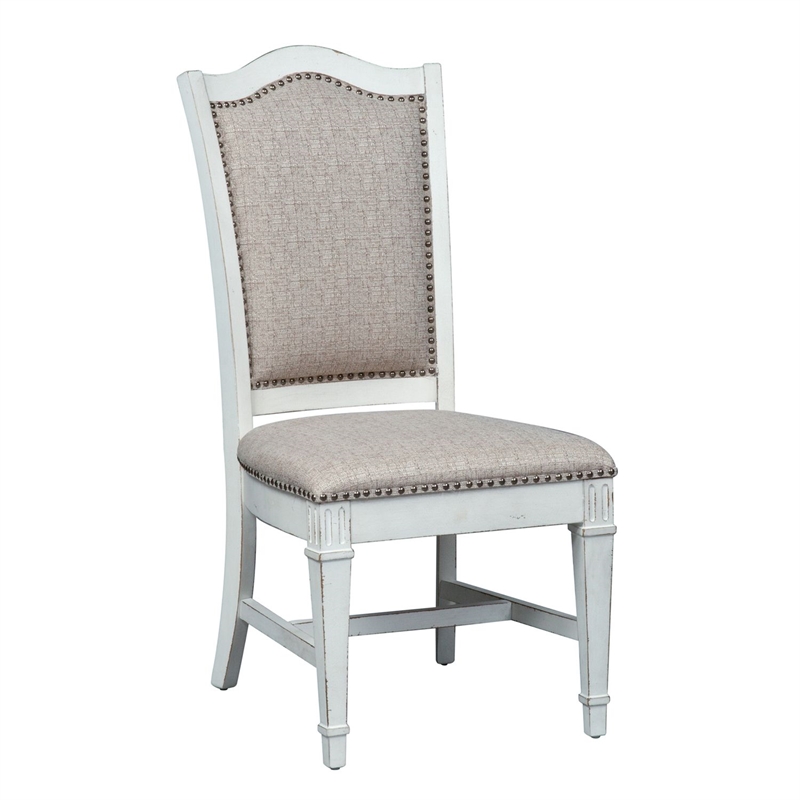 Pemberly Row 7 Piece Trestle Dining Set with Hostess Chairs in Antique White