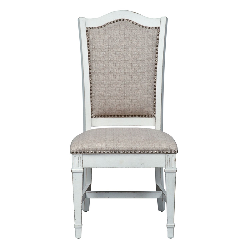 Pemberly Row 7 Piece Trestle Dining Set with Hostess Chairs in Antique White